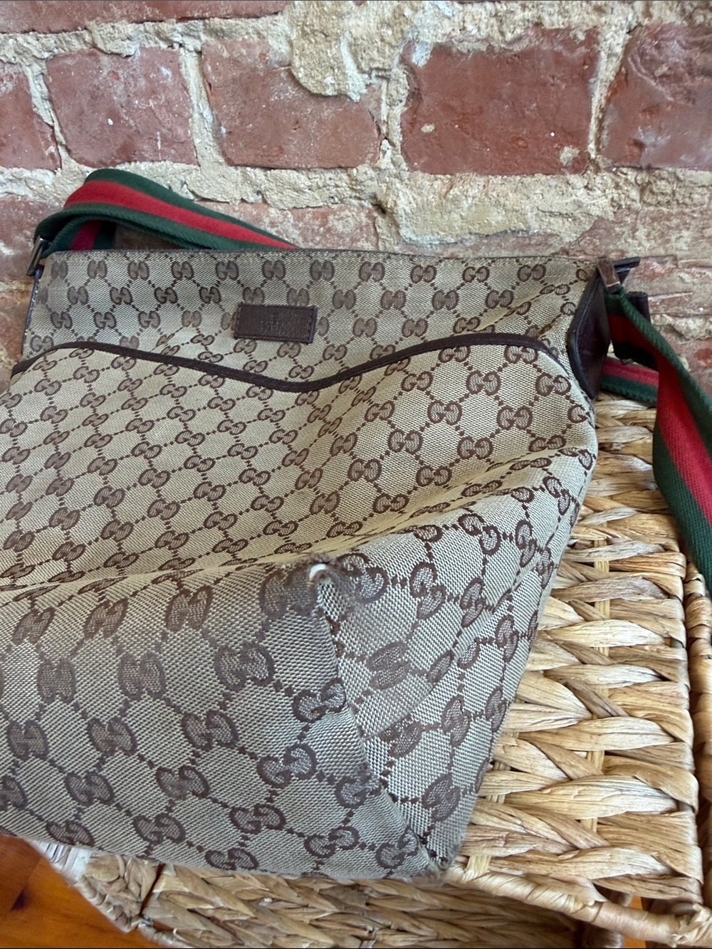 Gucci Brown GG Canvas Messenger Bag with Green-Red Web Strap - Picture 7 of 7